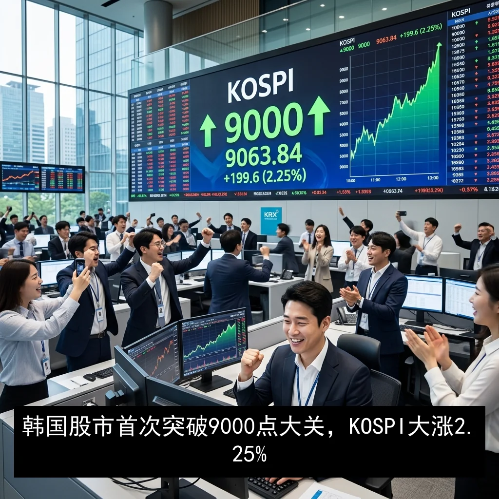 韩国股市首次突破9000点大关，KOSPI大涨2.25%